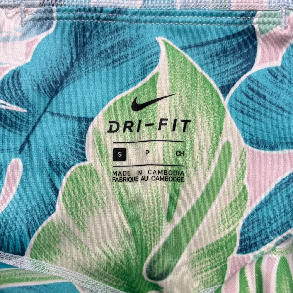 Nike Dri-FIT Leggings Womens S Blue Tropical Floral Palm CD9729-496 7/8 Crop